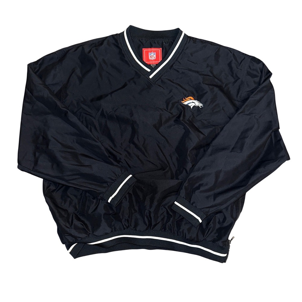 Vintage NFL Denver Broncos Pullover Windshirt Navy Blue V-Neck Jacket XXL